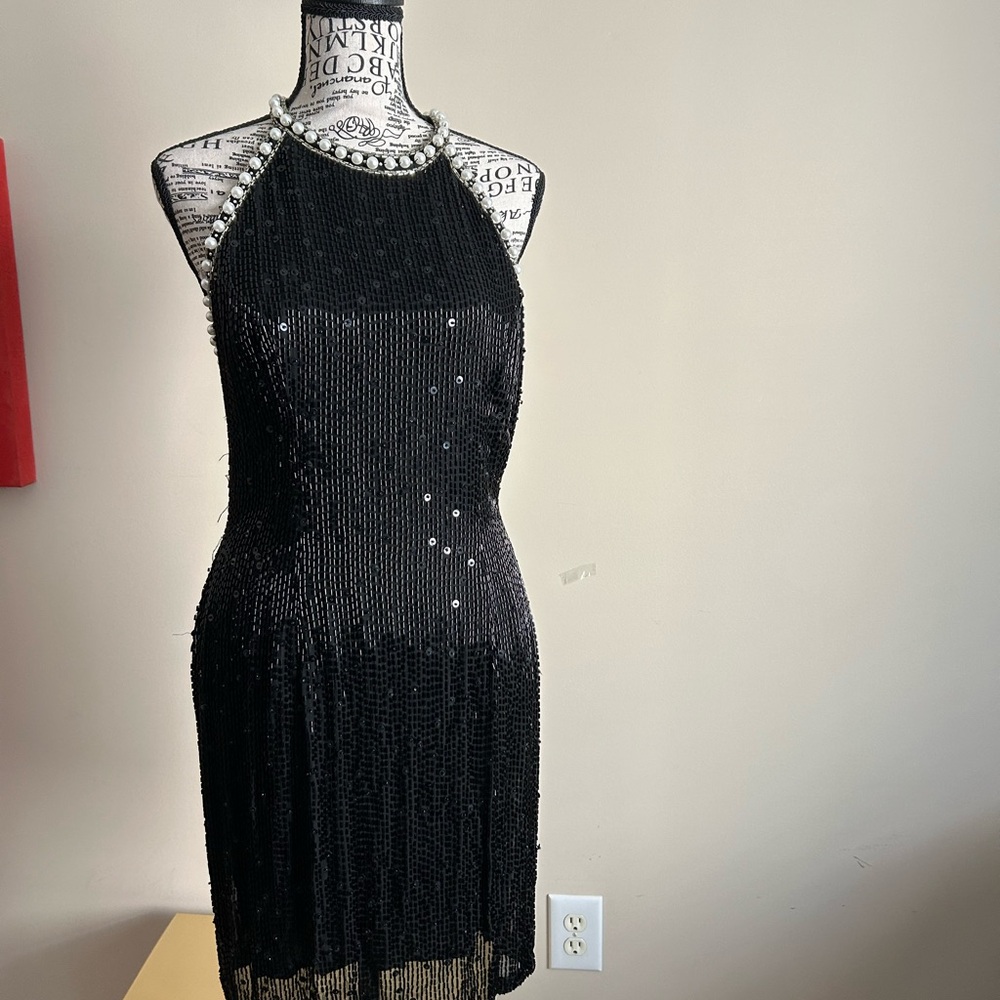 Lillie Rubin Vintage Black Beaded Mini Dress